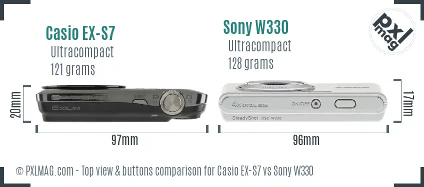 Casio EX-S7 vs Sony W330 top view buttons comparison