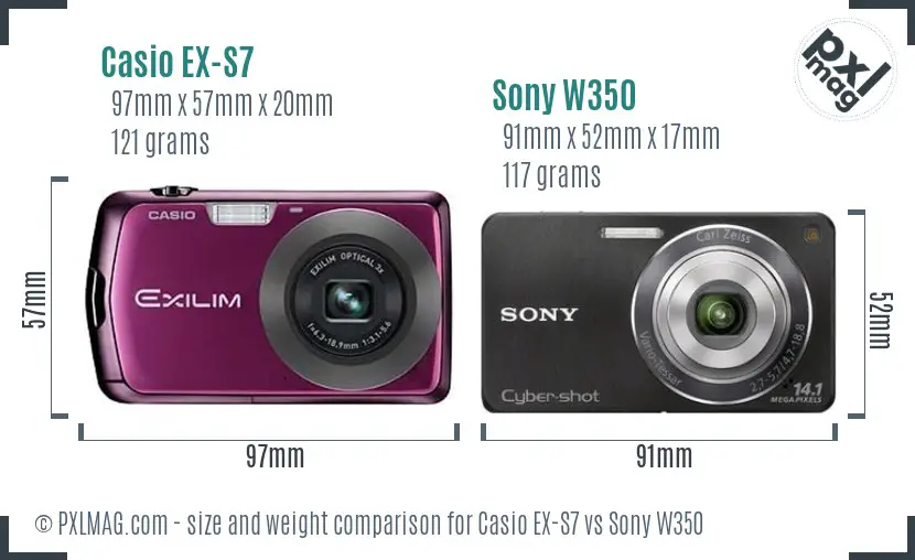 Casio EX-S7 vs Sony W350 size comparison