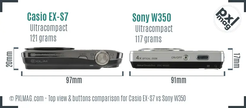 Casio EX-S7 vs Sony W350 top view buttons comparison