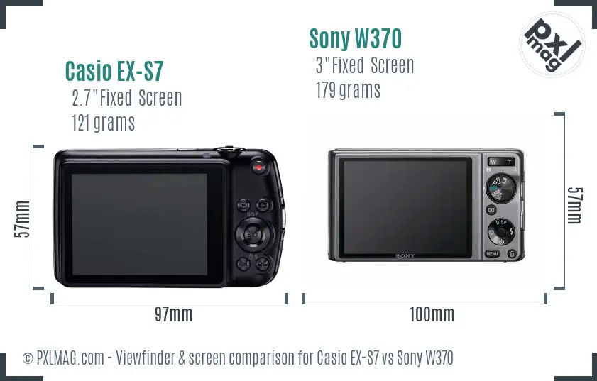 Casio EX-S7 vs Sony W370 Screen and Viewfinder comparison
