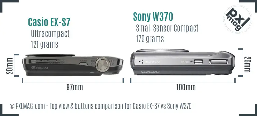 Casio EX-S7 vs Sony W370 top view buttons comparison