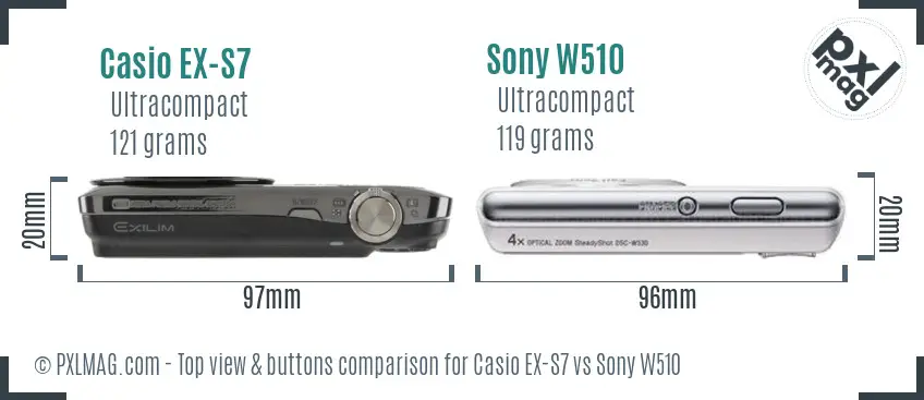 Casio EX-S7 vs Sony W510 top view buttons comparison