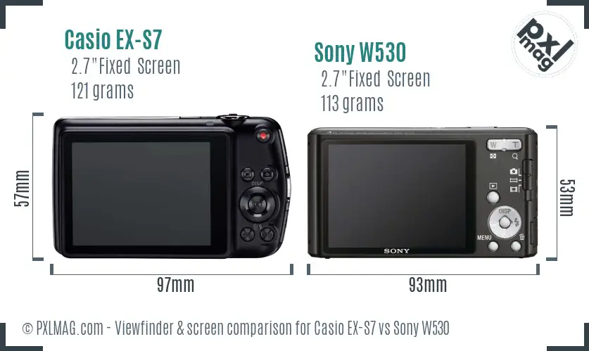 Casio EX-S7 vs Sony W530 Screen and Viewfinder comparison