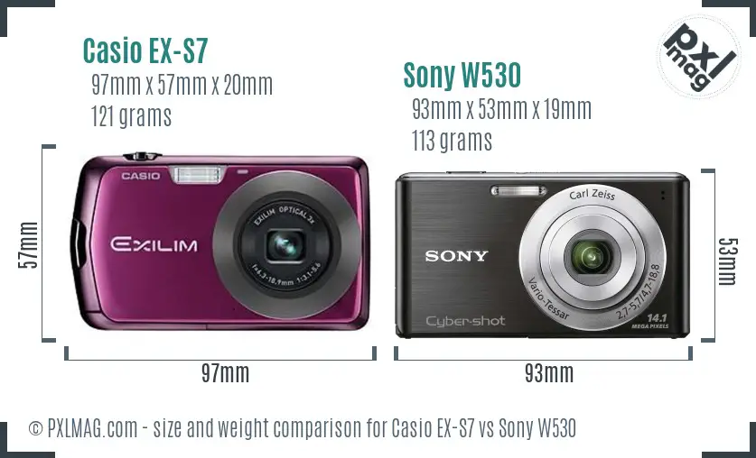 Casio EX-S7 vs Sony W530 size comparison