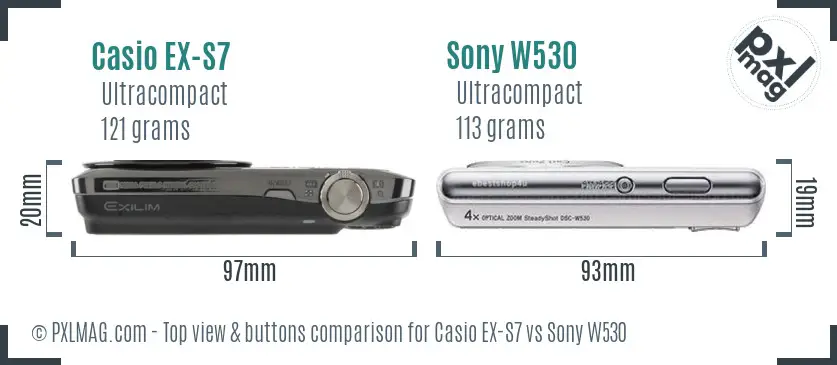 Casio EX-S7 vs Sony W530 top view buttons comparison