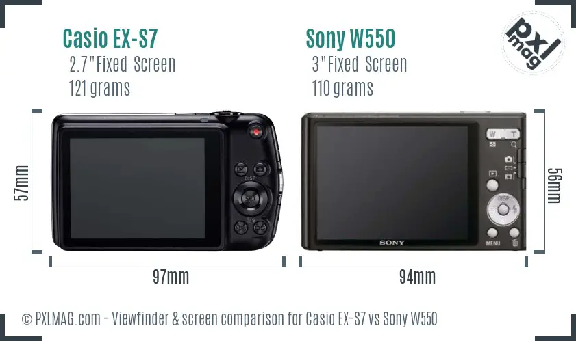 Casio EX-S7 vs Sony W550 Screen and Viewfinder comparison