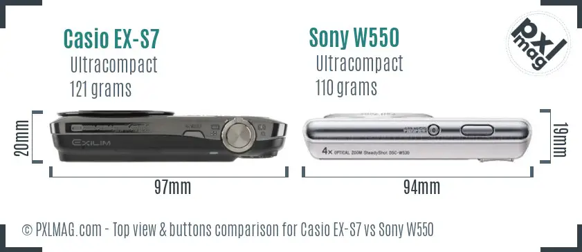 Casio EX-S7 vs Sony W550 top view buttons comparison