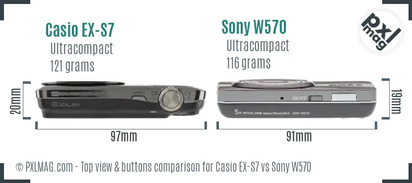 Casio EX-S7 vs Sony W570 top view buttons comparison