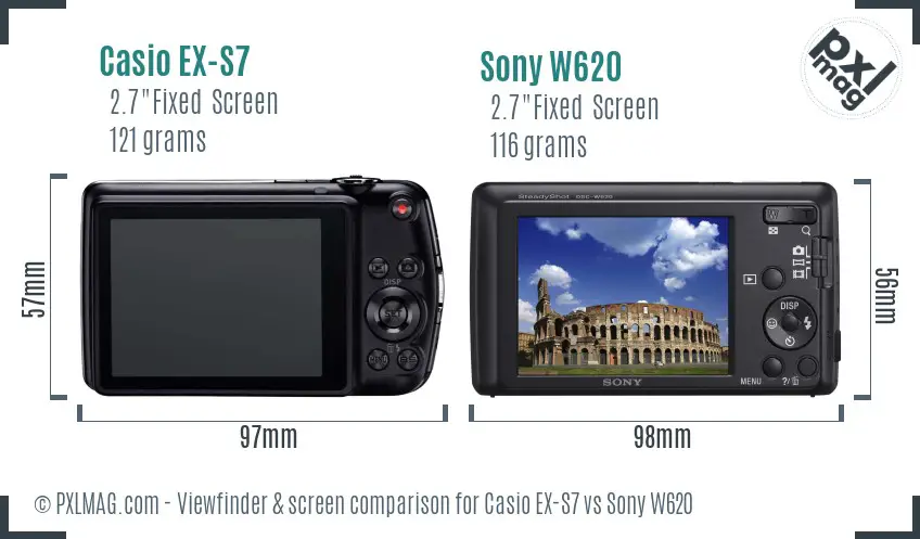 Casio EX-S7 vs Sony W620 Screen and Viewfinder comparison