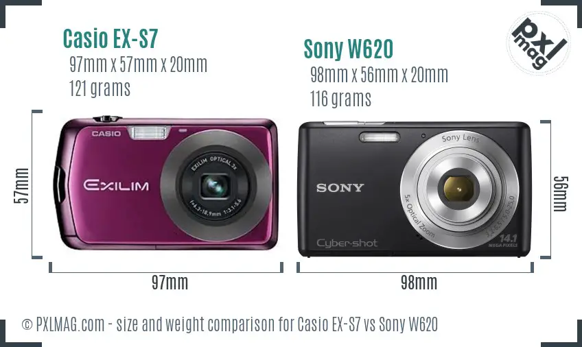 Casio EX-S7 vs Sony W620 size comparison