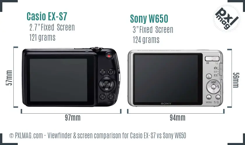Casio EX-S7 vs Sony W650 Screen and Viewfinder comparison