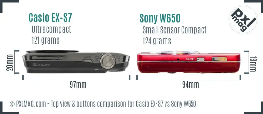Casio EX-S7 vs Sony W650 top view buttons comparison