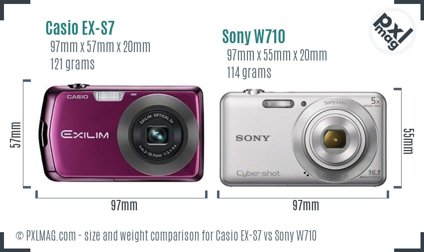 Casio EX-S7 vs Sony W710 size comparison