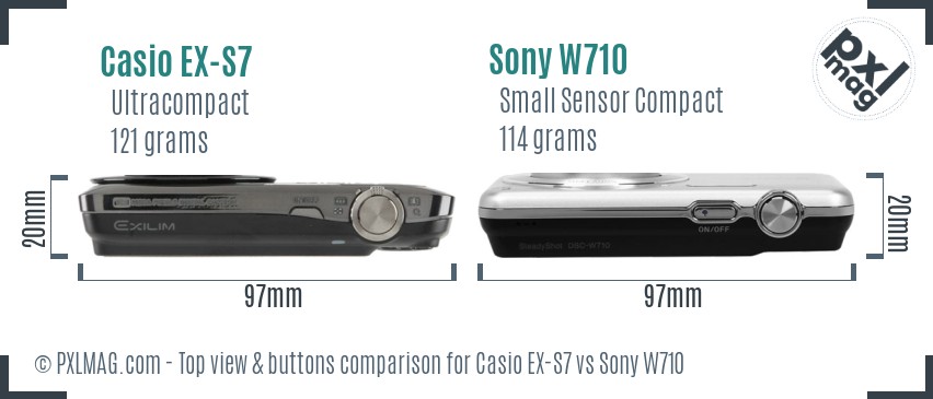 Casio EX-S7 vs Sony W710 top view buttons comparison