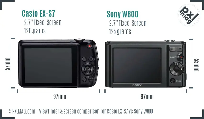 Casio EX-S7 vs Sony W800 Screen and Viewfinder comparison