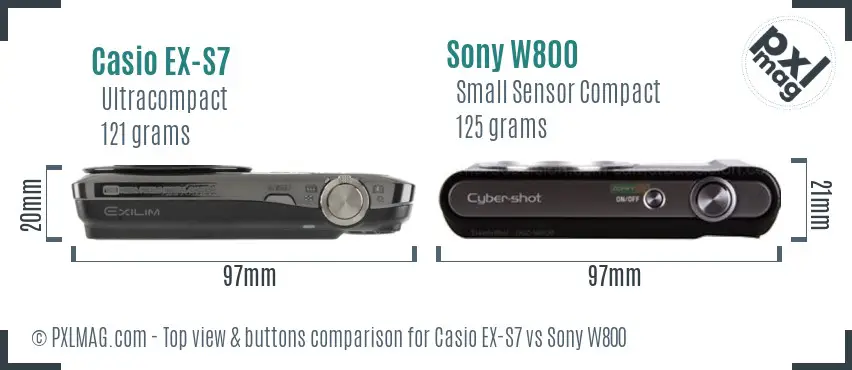 Casio EX-S7 vs Sony W800 top view buttons comparison
