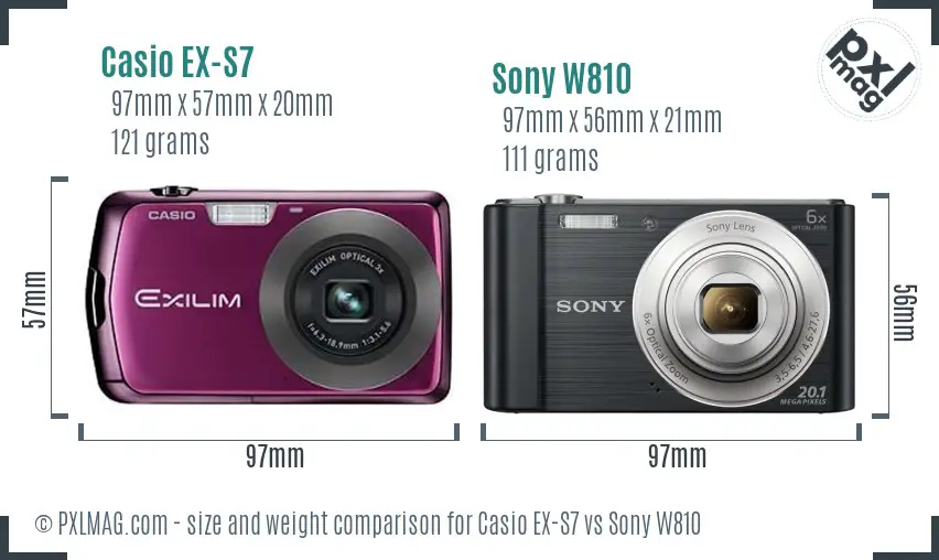 Casio EX-S7 vs Sony W810 size comparison