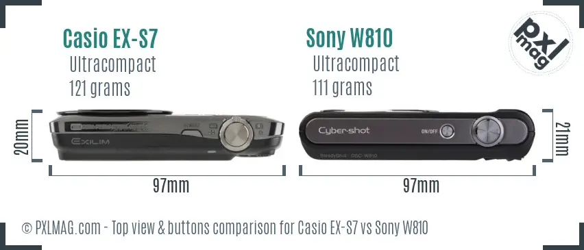 Casio EX-S7 vs Sony W810 top view buttons comparison