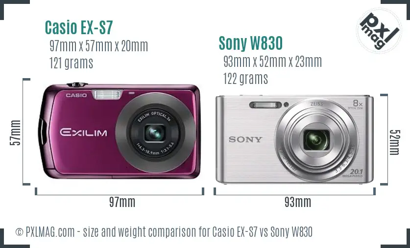 Casio EX-S7 vs Sony W830 size comparison