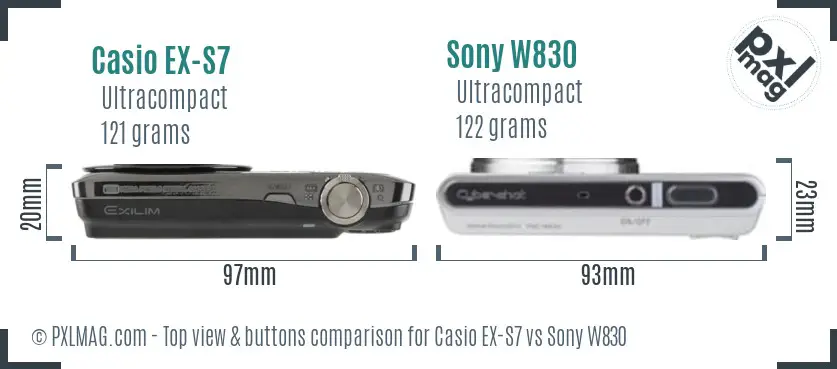 Casio EX-S7 vs Sony W830 top view buttons comparison