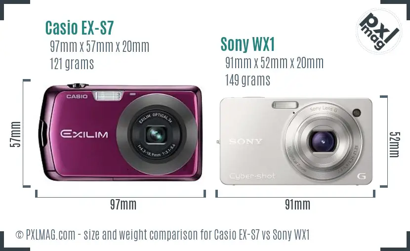 Casio EX-S7 vs Sony WX1 size comparison