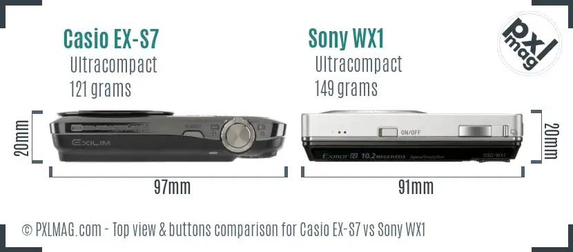 Casio EX-S7 vs Sony WX1 top view buttons comparison
