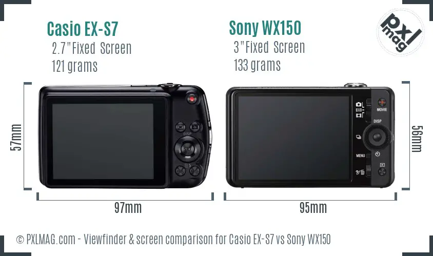 Casio EX-S7 vs Sony WX150 Screen and Viewfinder comparison