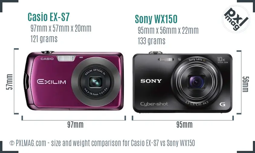 Casio EX-S7 vs Sony WX150 size comparison