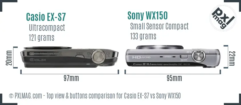 Casio EX-S7 vs Sony WX150 top view buttons comparison