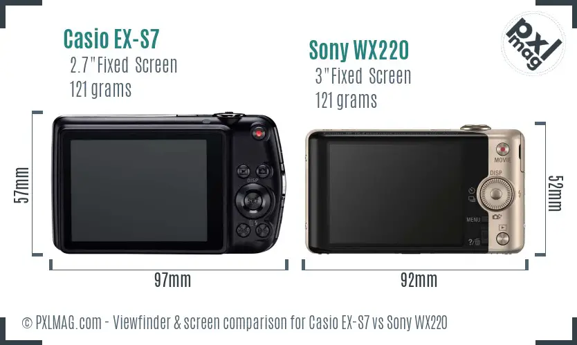 Casio EX-S7 vs Sony WX220 Screen and Viewfinder comparison