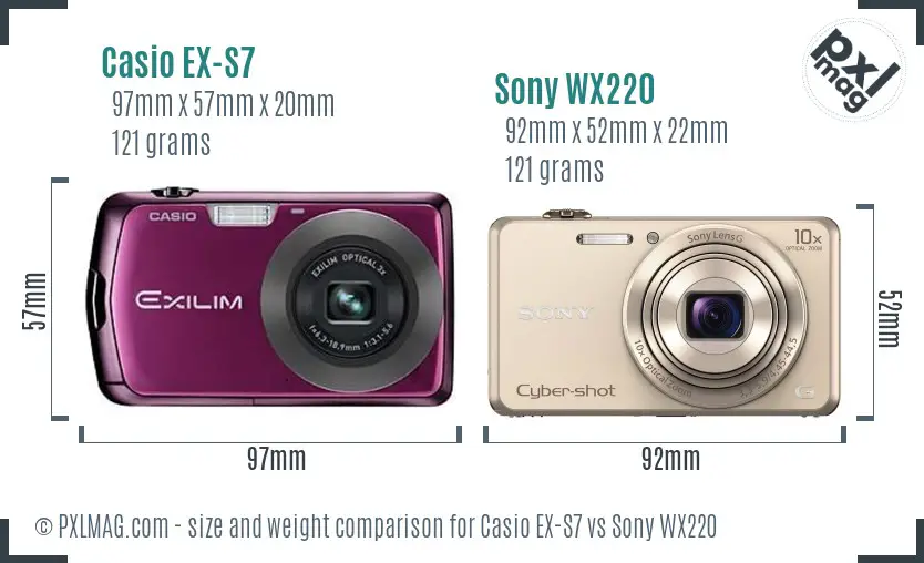 Casio EX-S7 vs Sony WX220 size comparison