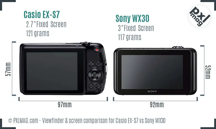 Casio EX-S7 vs Sony WX30 Screen and Viewfinder comparison