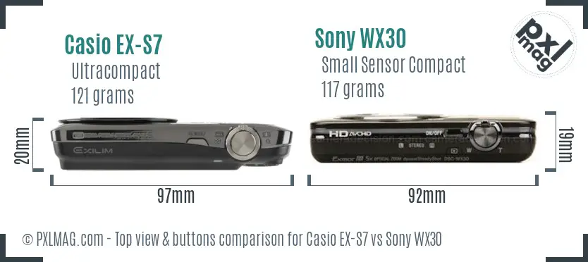 Casio EX-S7 vs Sony WX30 top view buttons comparison