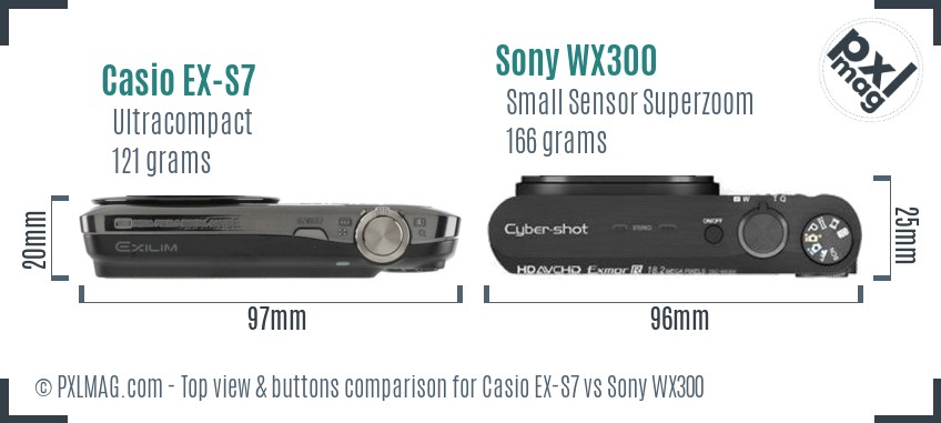 Casio EX-S7 vs Sony WX300 top view buttons comparison