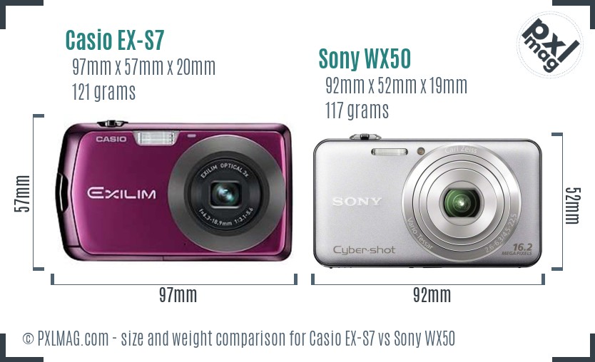 Casio EX-S7 vs Sony WX50 size comparison