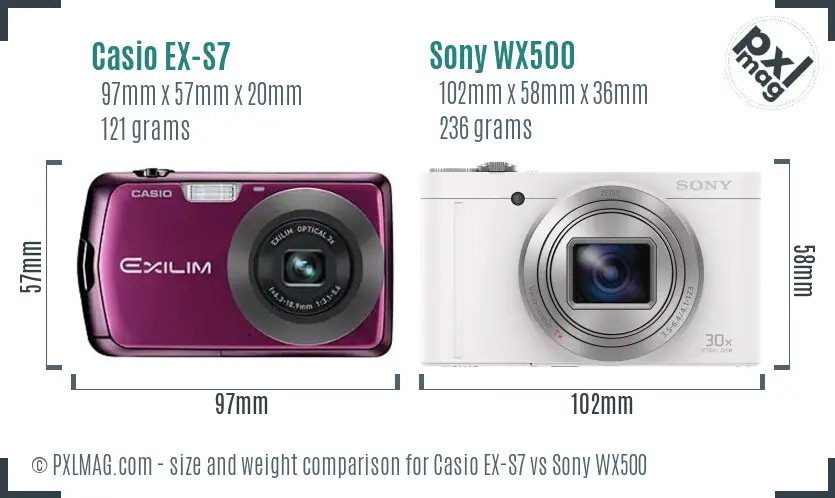 Casio EX-S7 vs Sony WX500 size comparison Casio EX-S7 vs Sony WX500 size comparison