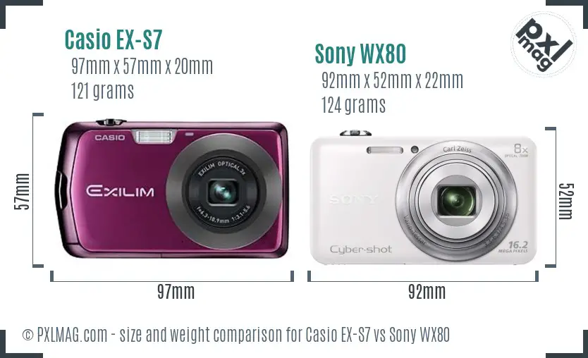 Casio EX-S7 vs Sony WX80 size comparison