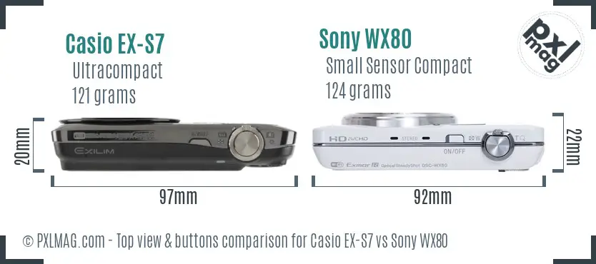 Casio EX-S7 vs Sony WX80 top view buttons comparison