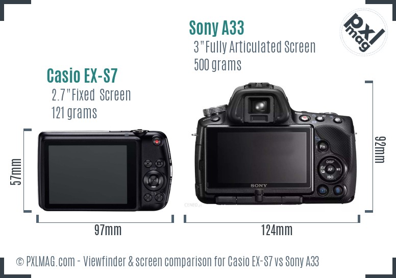 Casio EX-S7 vs Sony A33 Screen and Viewfinder comparison