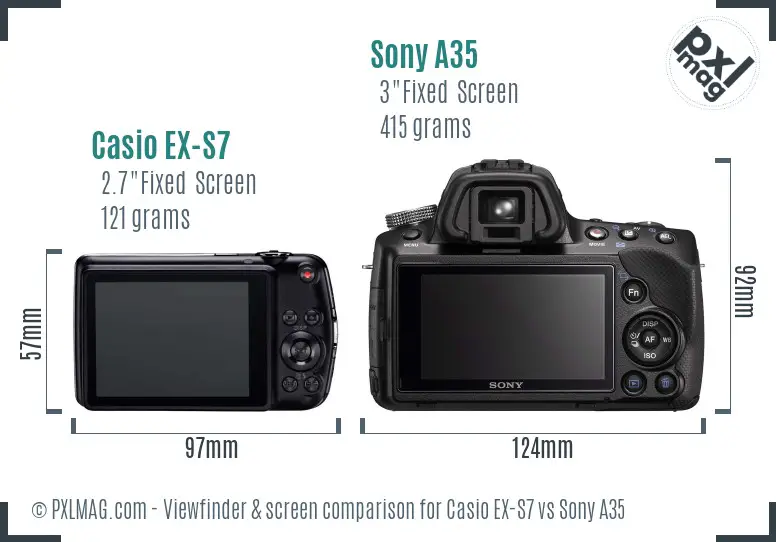 Casio EX-S7 vs Sony A35 Screen and Viewfinder comparison