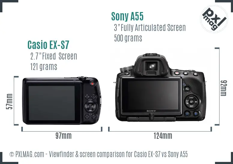 Casio EX-S7 vs Sony A55 Screen and Viewfinder comparison Casio EX-S7 vs Sony A55 Screen and Viewfinder comparison