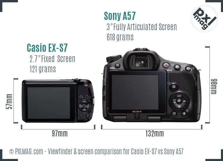 Casio EX-S7 vs Sony A57 Screen and Viewfinder comparison