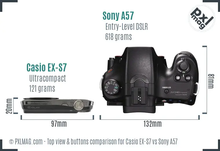 Casio EX-S7 vs Sony A57 top view buttons comparison