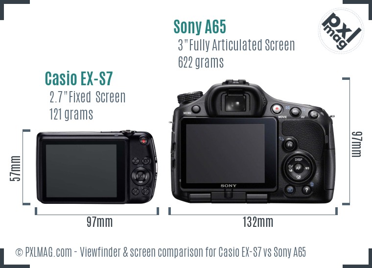 Casio EX-S7 vs Sony A65 Screen and Viewfinder comparison