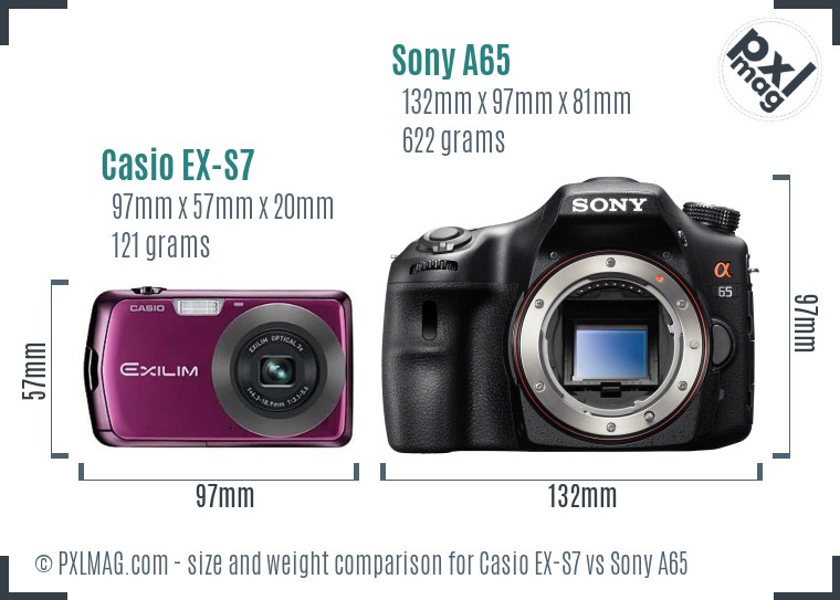 Casio EX-S7 vs Sony A65 size comparison