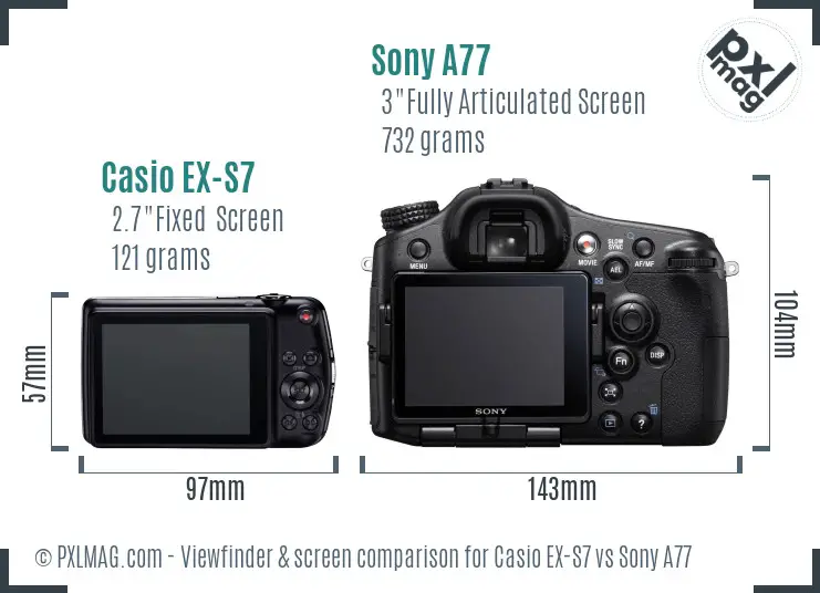 Casio EX-S7 vs Sony A77 Screen and Viewfinder comparison