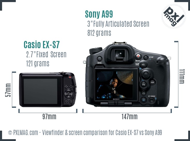 Casio EX-S7 vs Sony A99 Screen and Viewfinder comparison