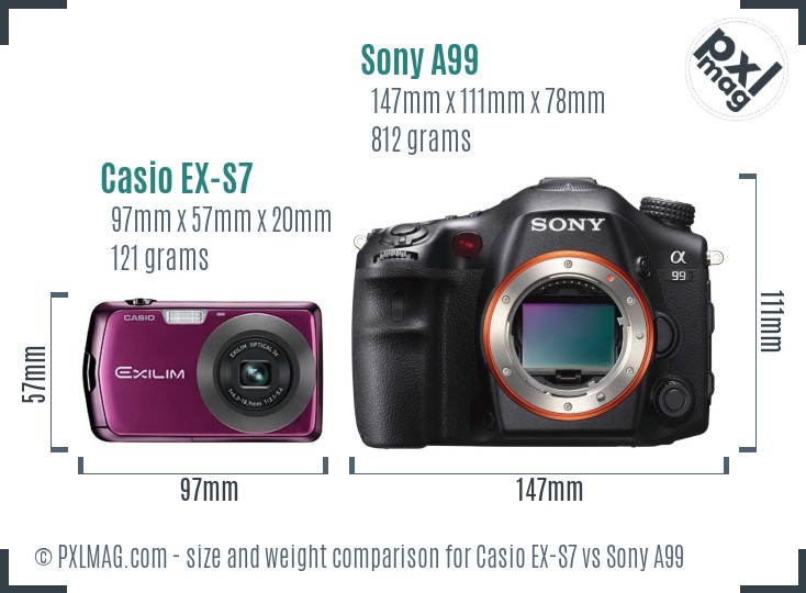 Casio EX-S7 vs Sony A99 size comparison