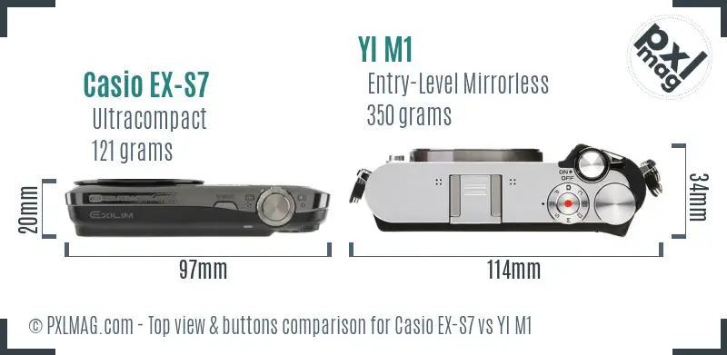 Casio EX-S7 vs YI M1 top view buttons comparison