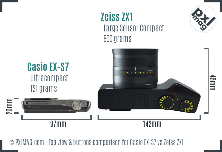 Casio EX-S7 vs Zeiss ZX1 top view buttons comparison